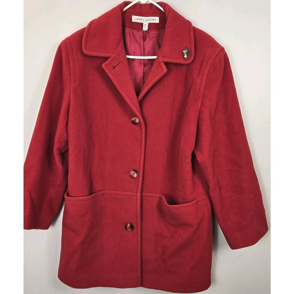 Vintage LARRY LEVINE Womens Wool Mid Length Car Coat RED Pockets Union Tags Sz 8